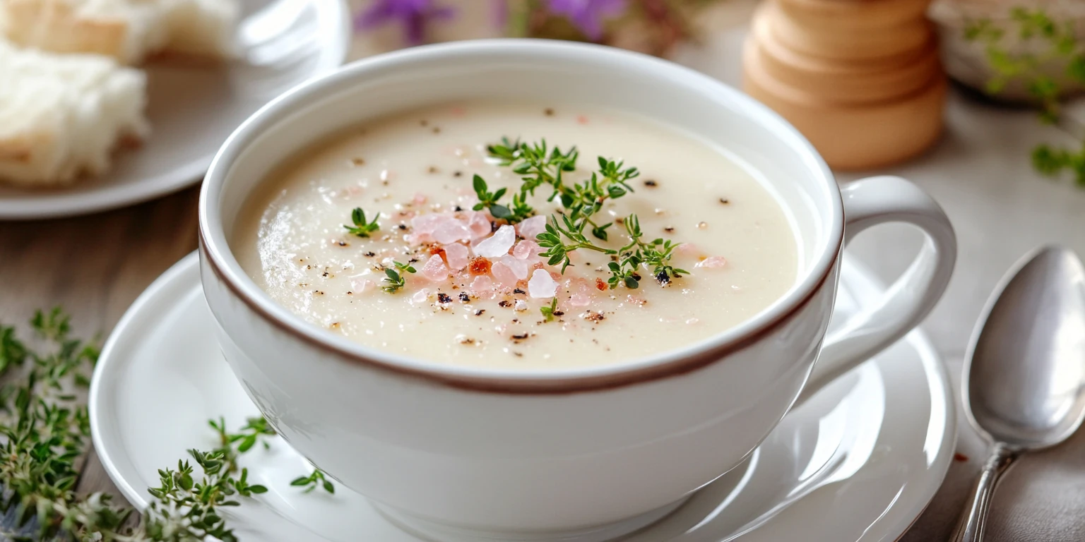 Cremesuppe mit Naturkristallsalz im Himalaya-Style serviert