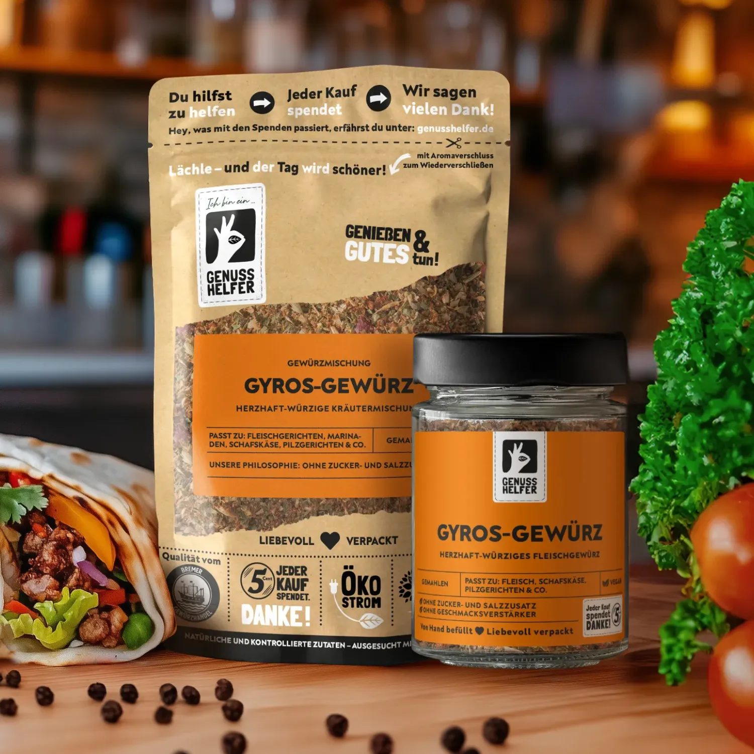 Präsentation des gemahlenen Gyros-Gewürzes