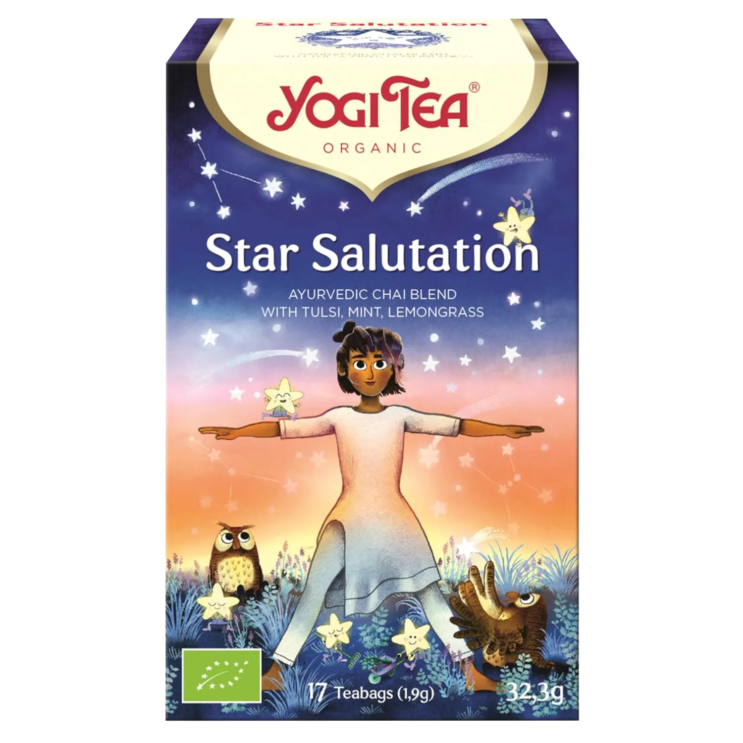 Packung „Star Salutation“ von Yogi-Tea mit Teebeuteln