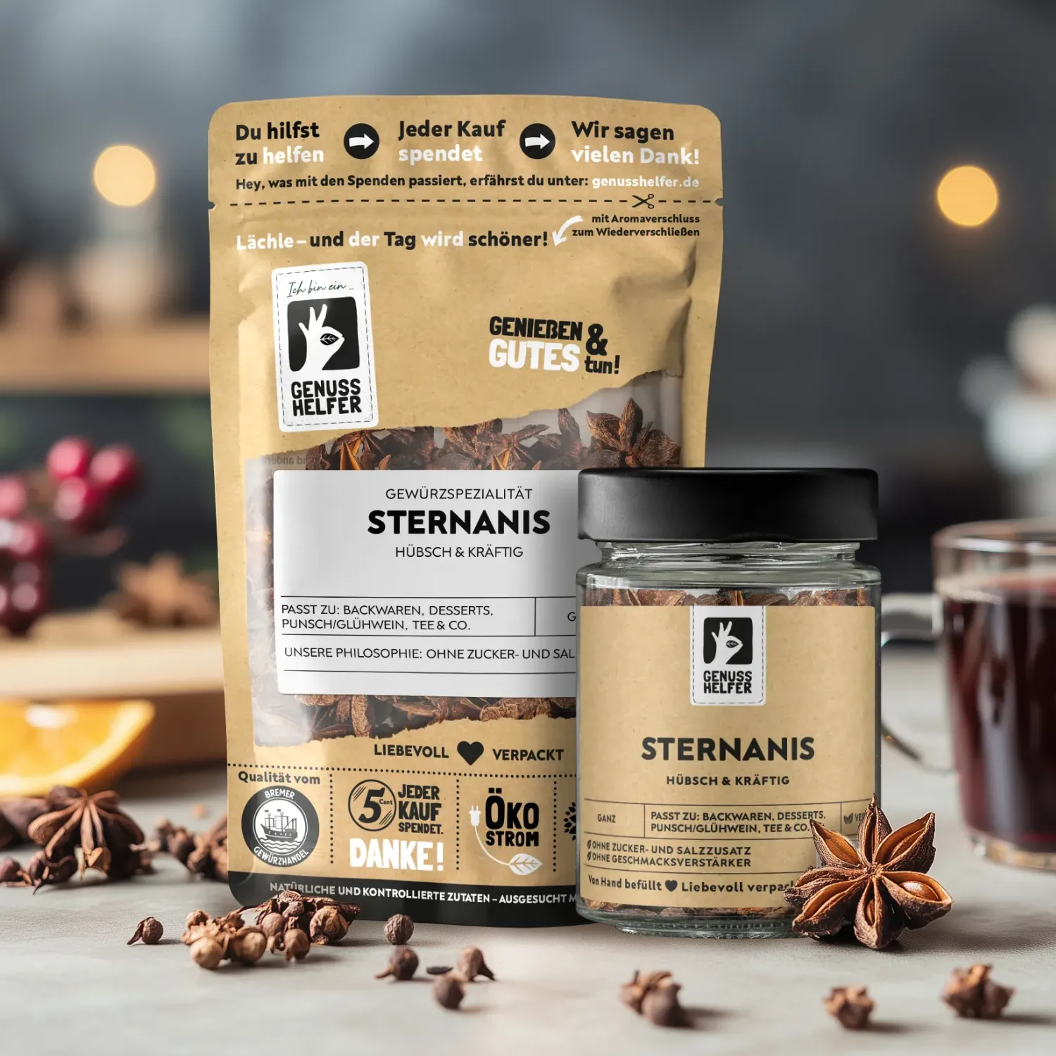 Präsentation von ganzem Sternanis