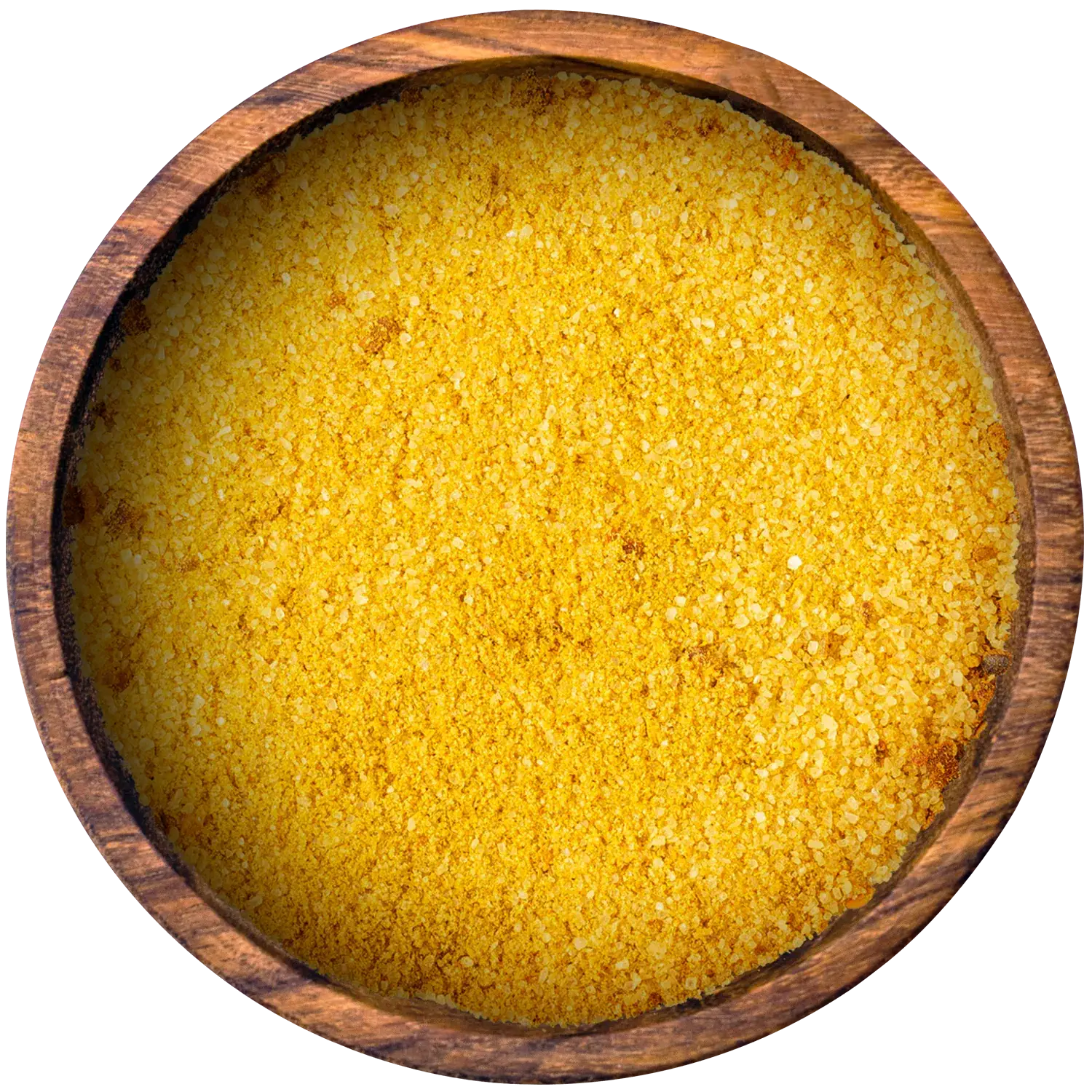 Gemahlenes Curry-Salz in einer Holzschale