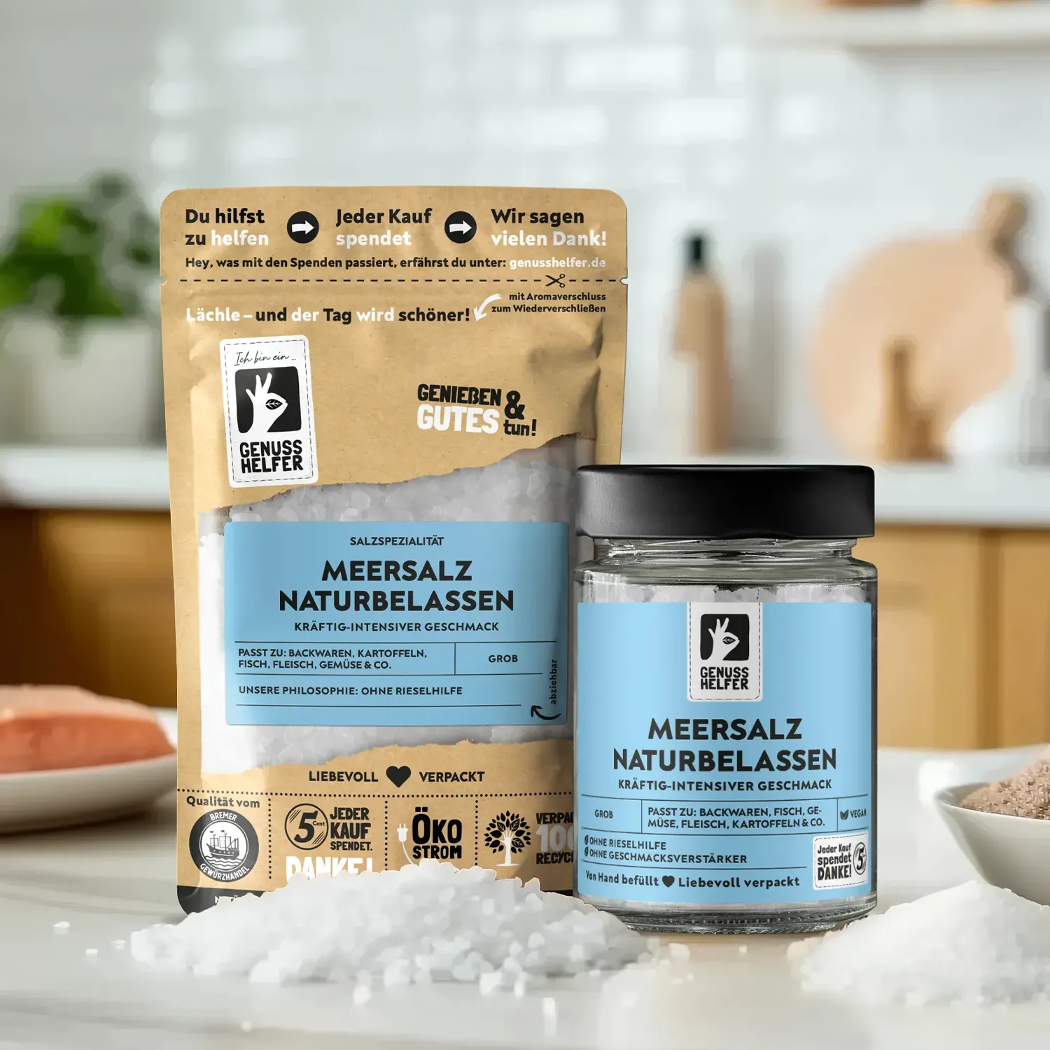 Präsentation von grobem, naturbelassenem Meersalz