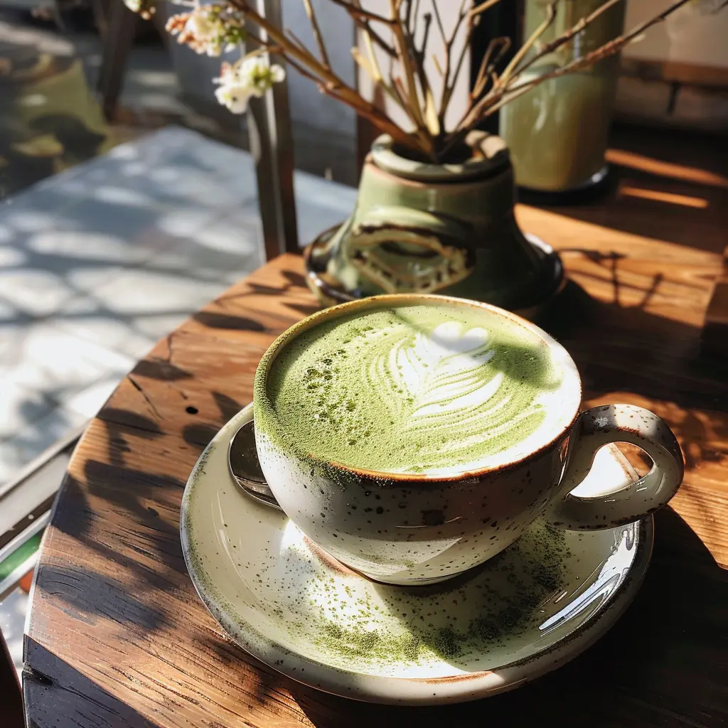 Ein Matcha Latte in einer hellen, einladenden Umgebung
