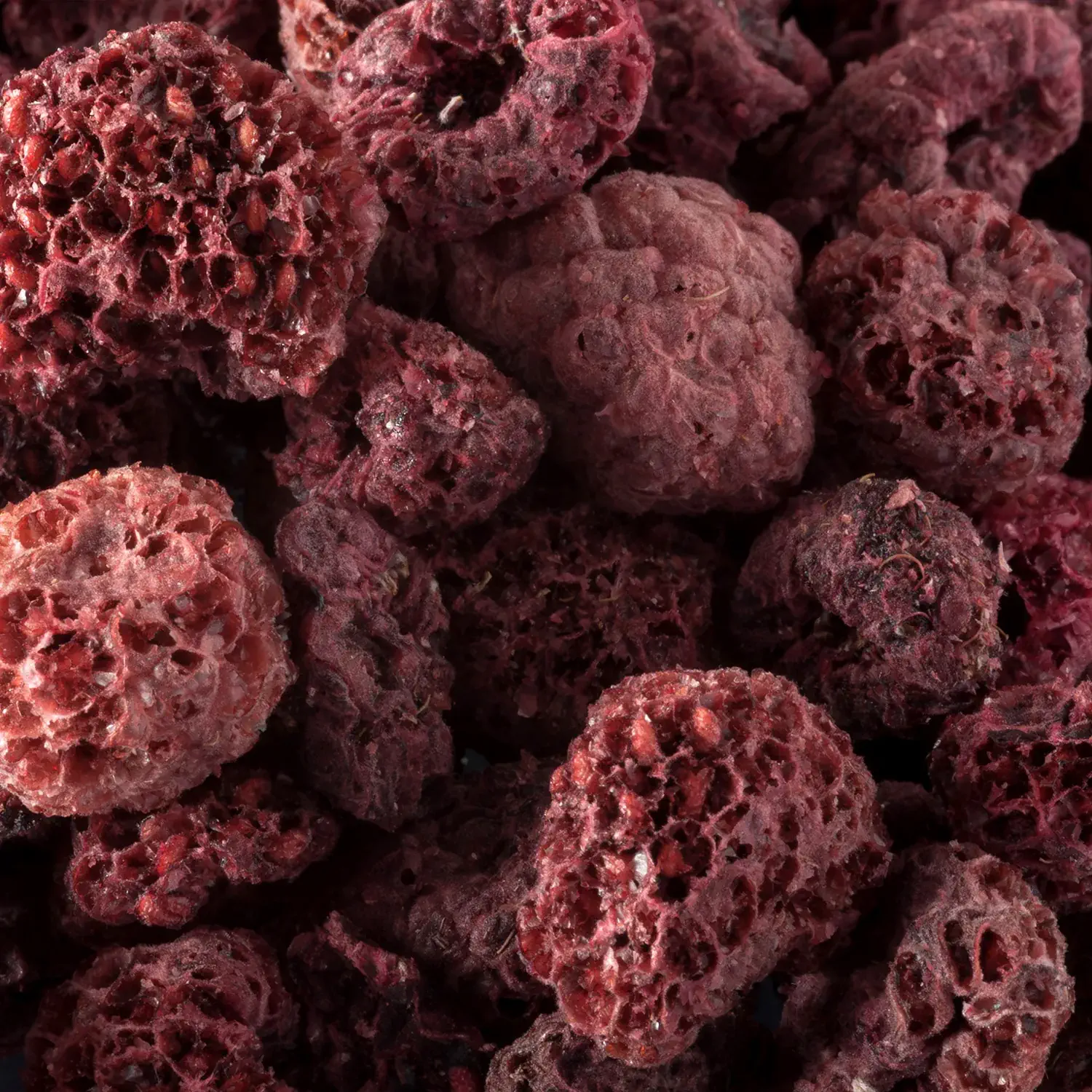 Detailansicht von getrockneten Himbeeren