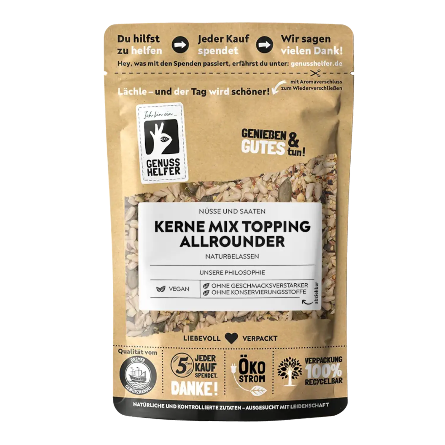 Kerne Mix - Topping Allrounder Vorderansicht eines Beutels mit Salat-Topping Allrounder