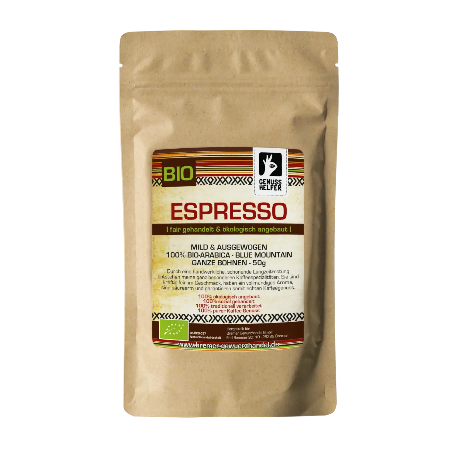 Ganze Espressobohnen im 50 g Beutel