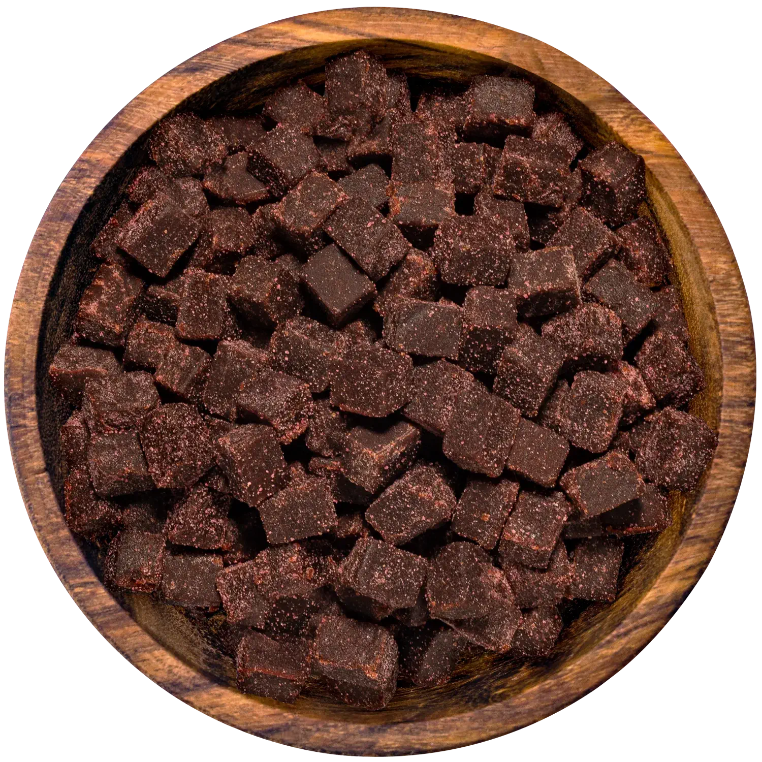 Acai Beeren Würfel, getrocknet Vorderansicht eines Beutels mit Açaí-Beerenwürfeln