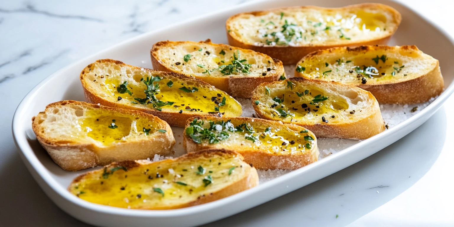 Baguette mit Olivenöl und Fleur de Sel angerichtet