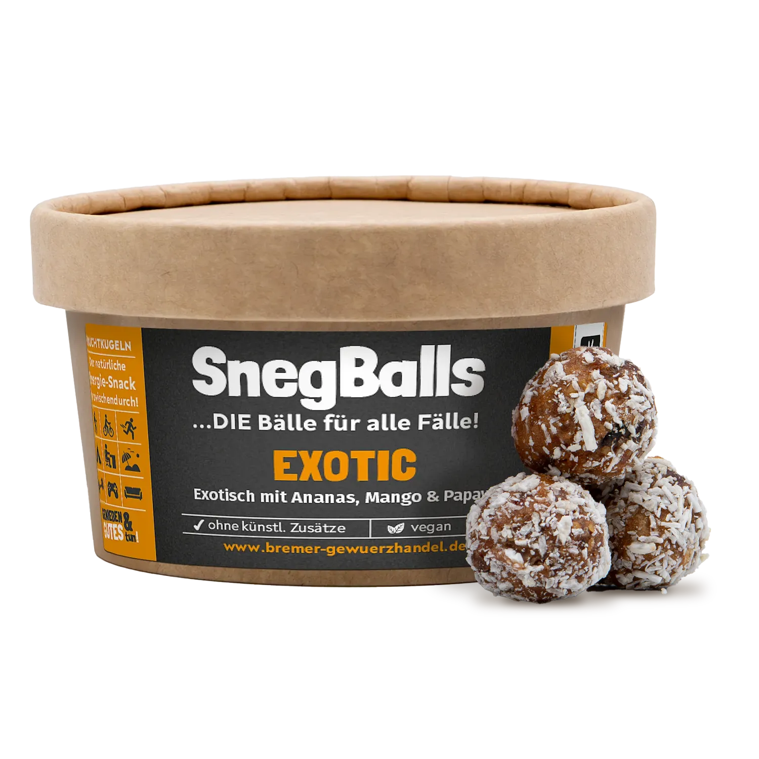 SnegBalls Exotic, Fruchtkugeln Snegballs „Exotic“ in einer Holzschale