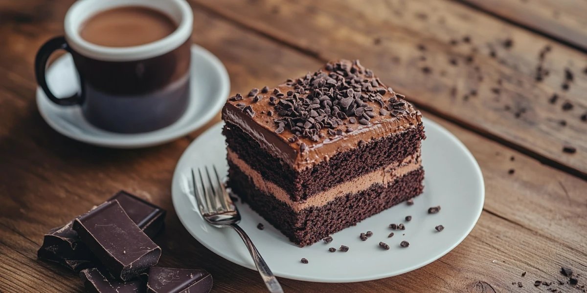 Kakao mit Schokoladenkuchen und Trinkschokolade als süßes Dessert