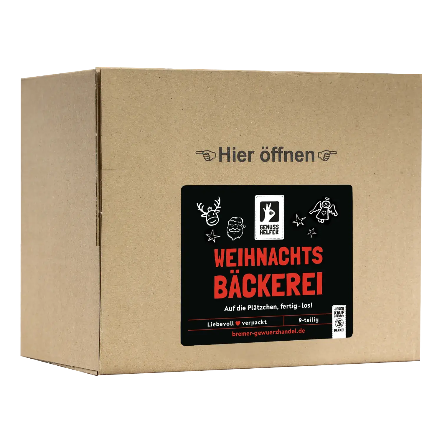 Detailansicht des Kartons vom Genussset Weihnachtsbäckerei