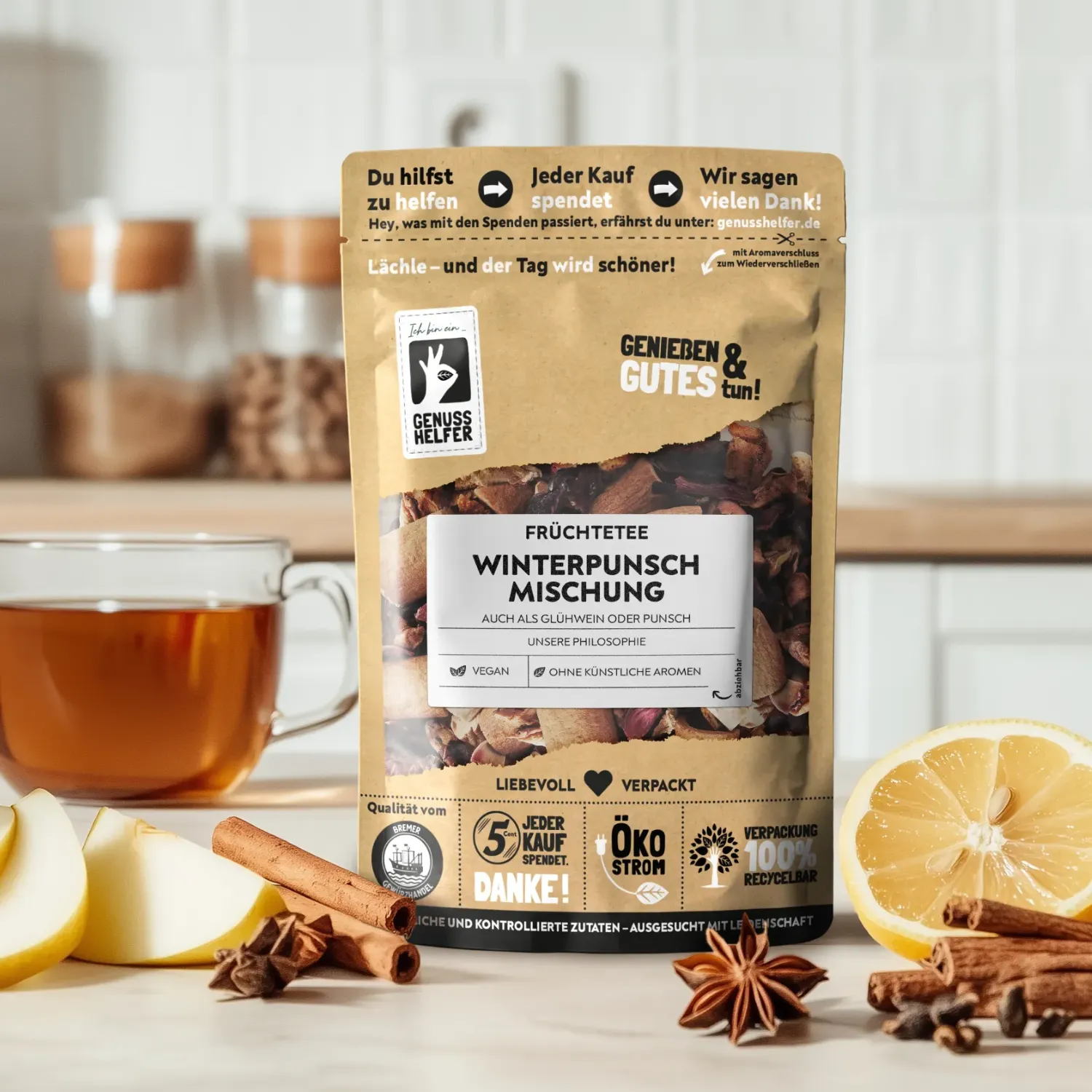 Präsentation der Winterpunsch-Früchteteemischung