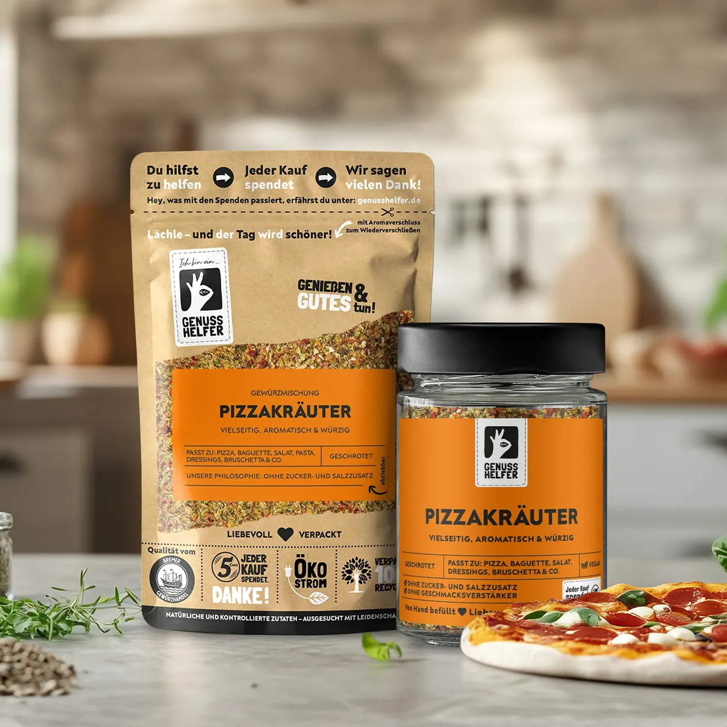 Präsentation getrockneter Pizzakräuter