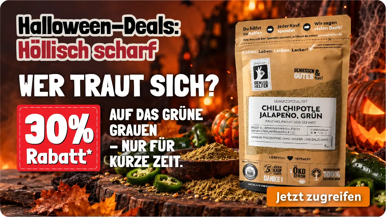 Halloween Höllisch scharf 30% Artikel Chili Jalapeno grün