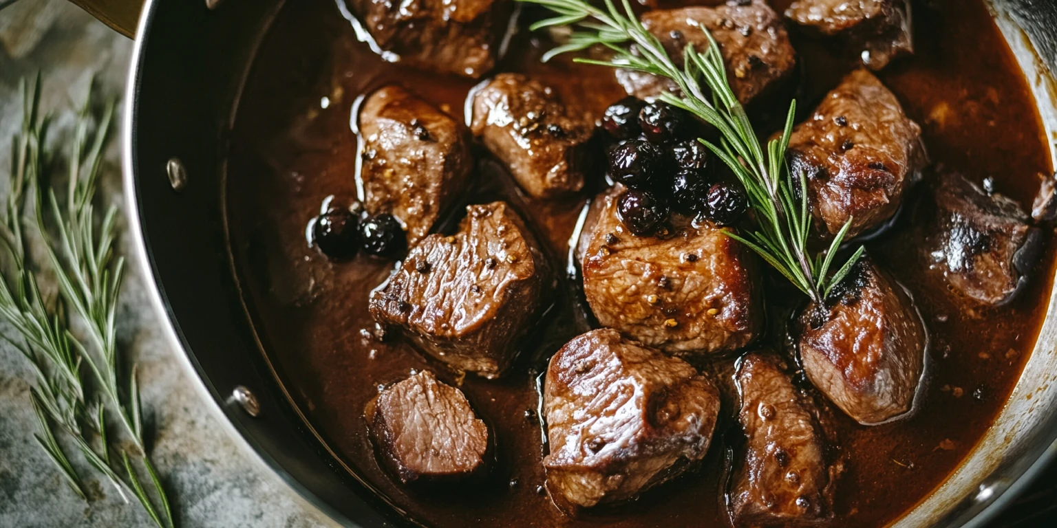 Wildgericht mit ganzen Wacholderbeeren aromatisch verfeinert