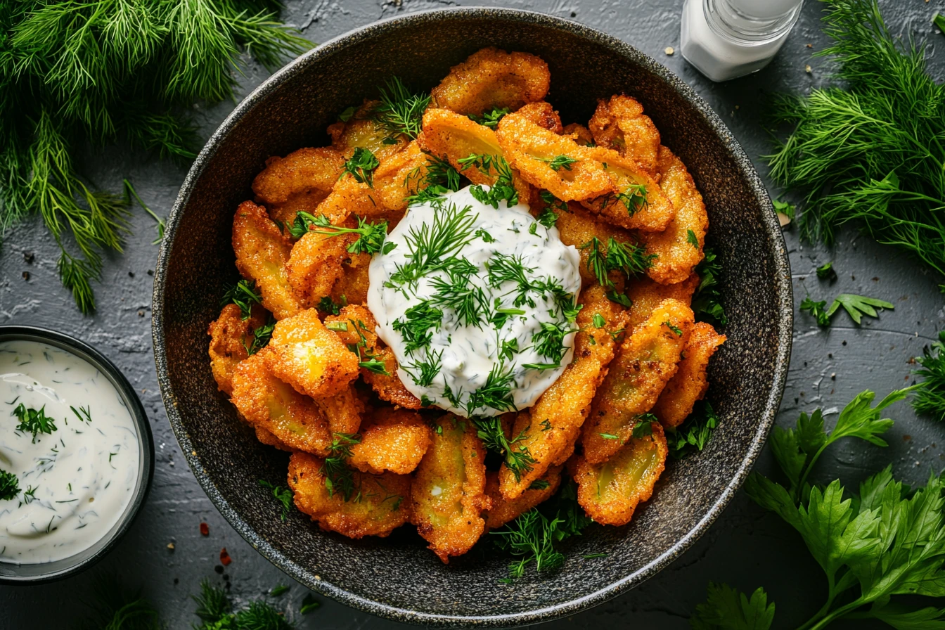 Frittierte Gewürzgurken mit Ranch-Dip