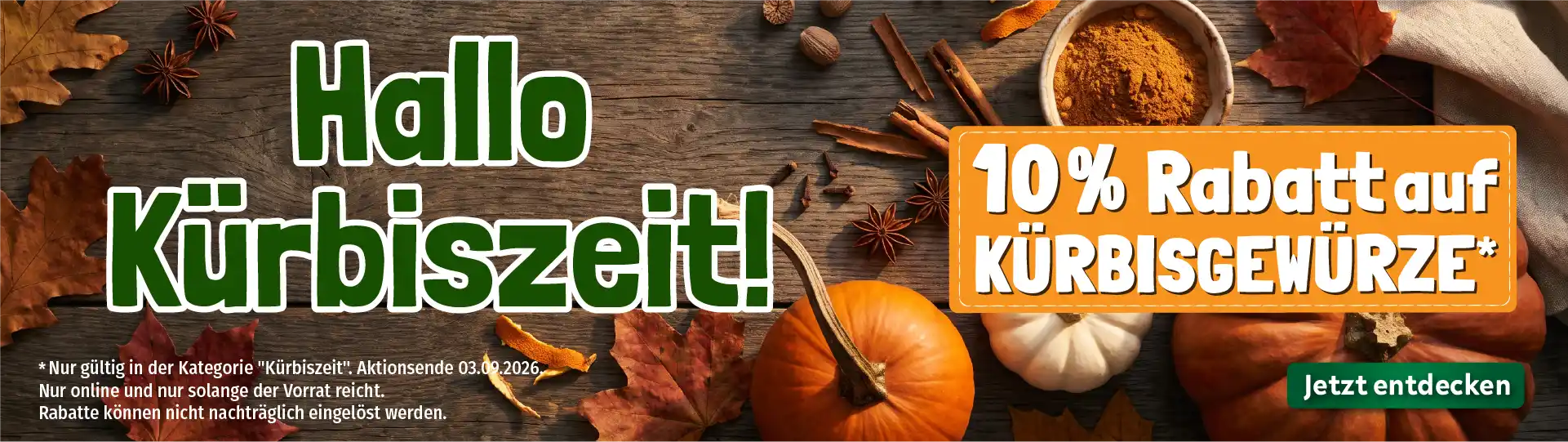 Kürbis Kürbiszeit 10 % Rabatt Headerbanner