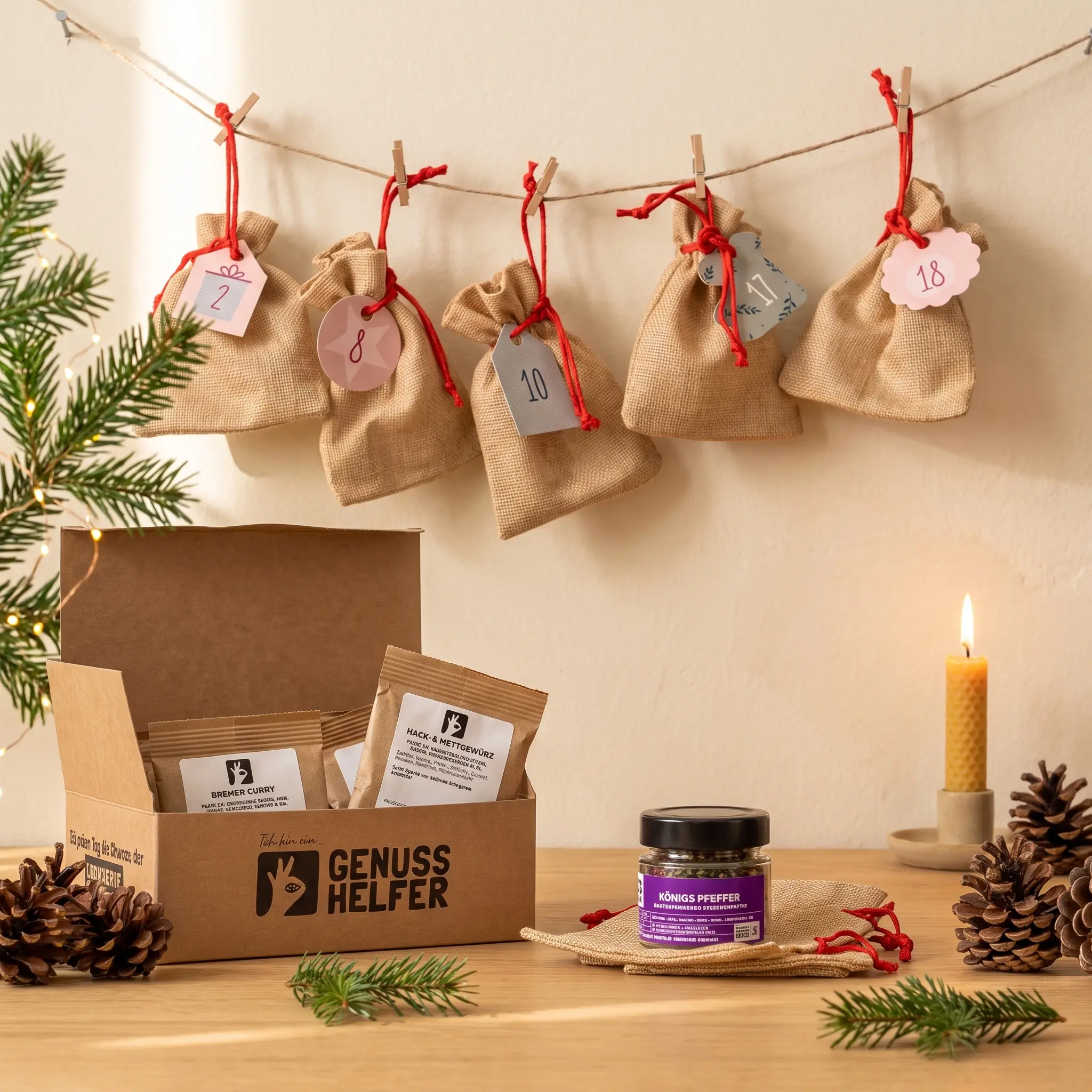 Gewürze Adventskalender-Set mit Beuteln zum Selberbasteln - Stoffbeutel Natur