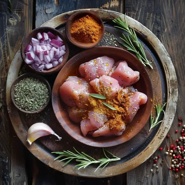 Hähnchenfleisch auf dem Grill mit Marinade und Kräutern