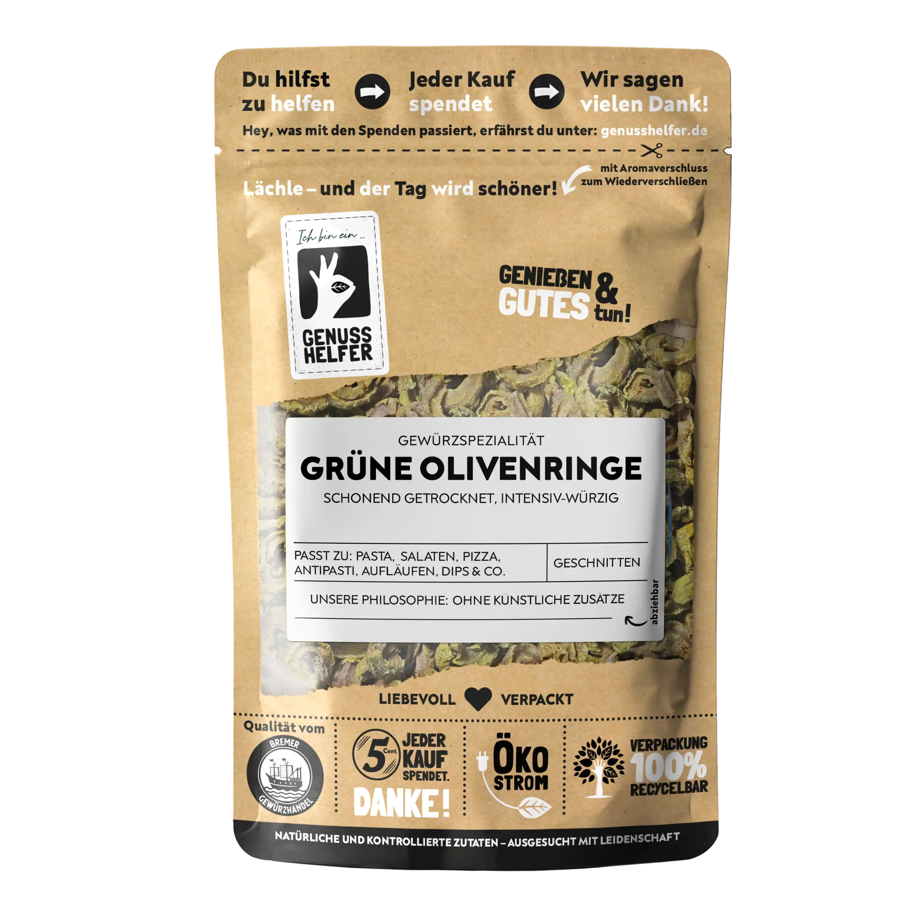 Olivenringe, grün, getrocknet