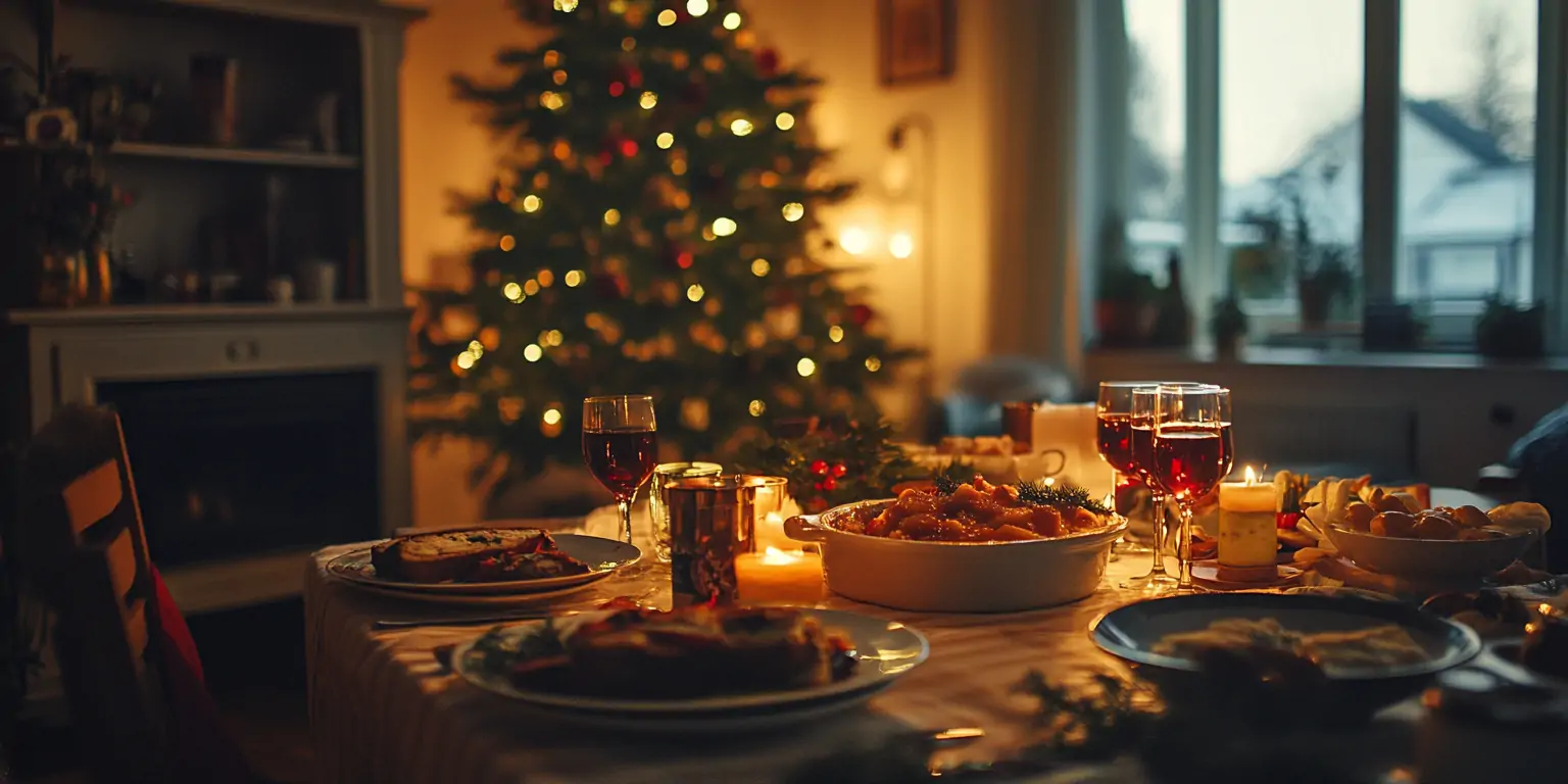 Weihnachtliches Essen festlich serviert