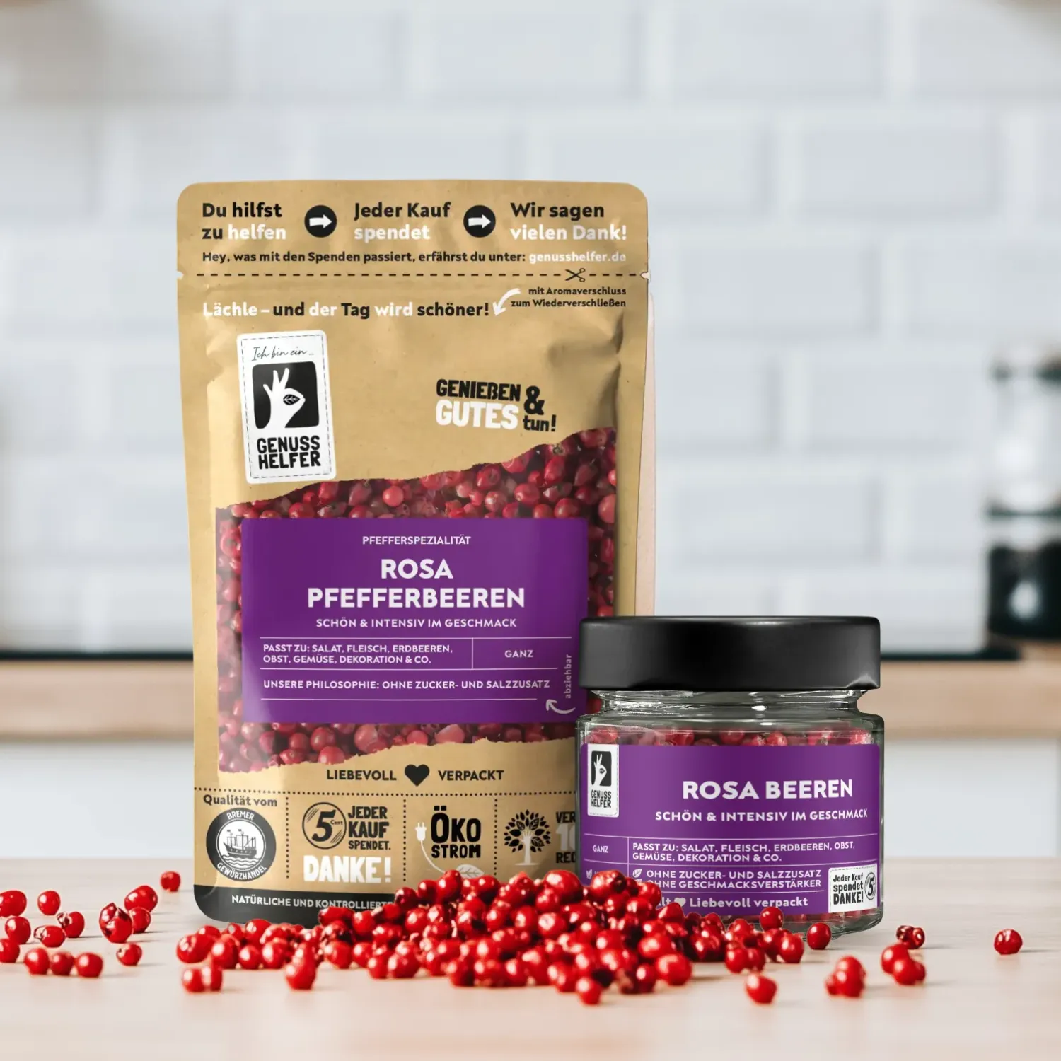 Präsentation rosa Pfefferbeeren, ganz