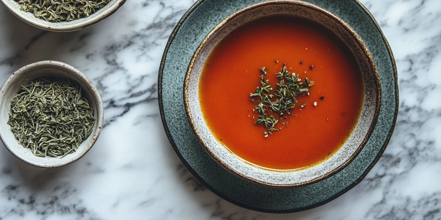 Tomatensuppe mit Thymian, geschnitten
