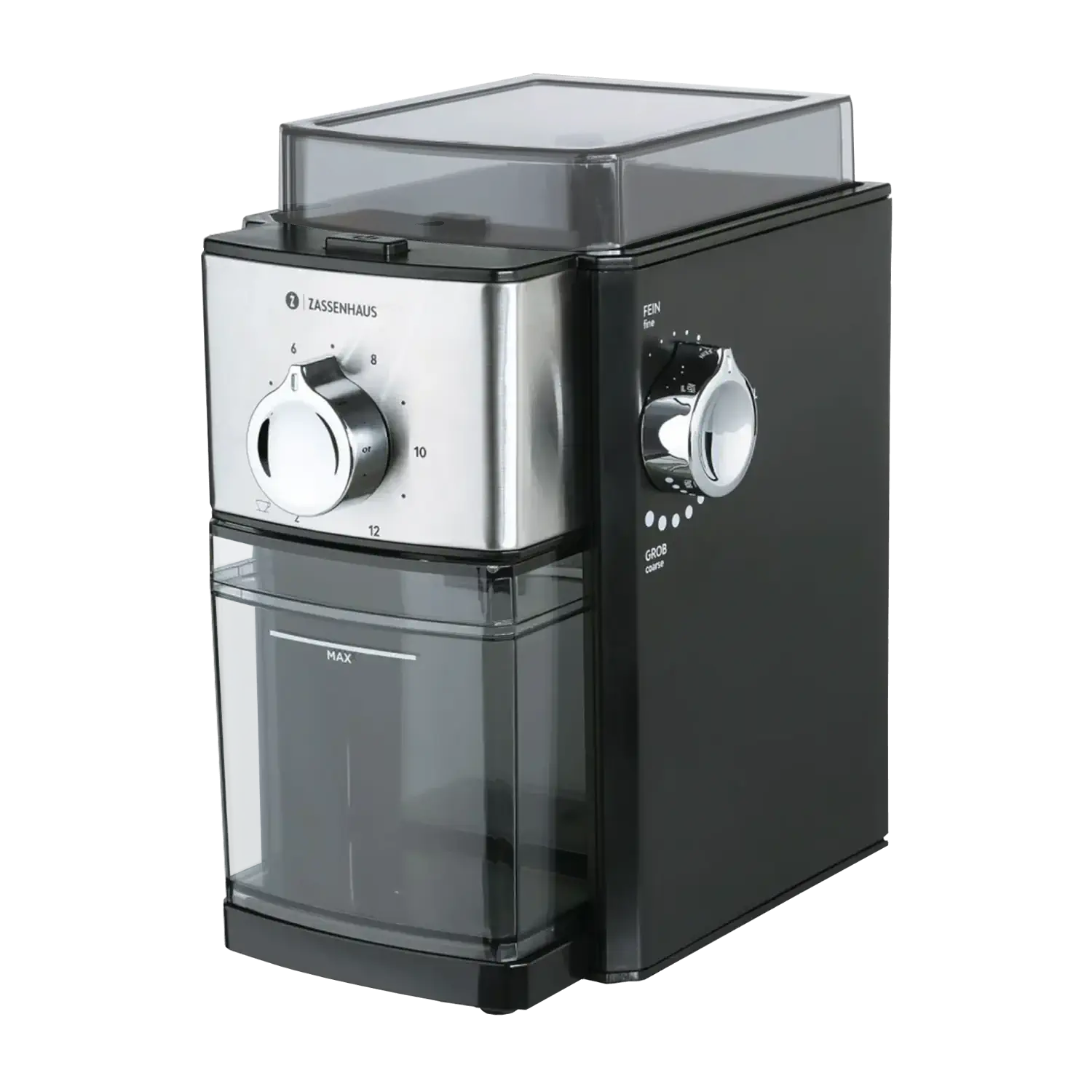 Ansicht der schwarzen Kaffeemühle „Kingston Steel“ von Zassenhaus