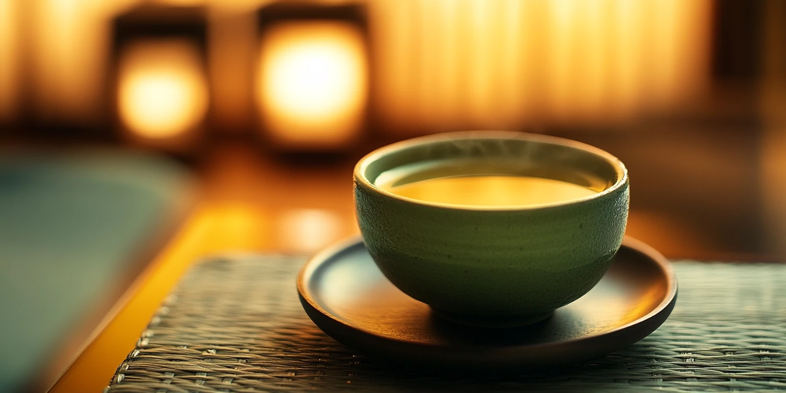 Japanischer Bio-Sencha-Tee in gemütlicher Wohnzimmeratmosphäre