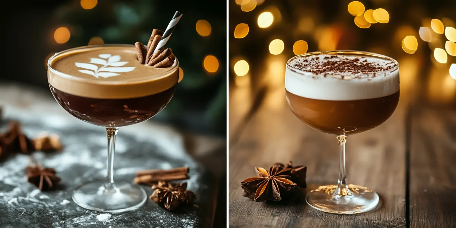 Espresso-Kakao mit Schuss als weihnachtliches Heißgetränk serviert