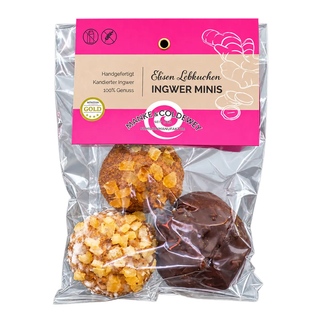 Elisenlebkuchen Mini mit Ingwer, sortiert, 3 Stk., 75g