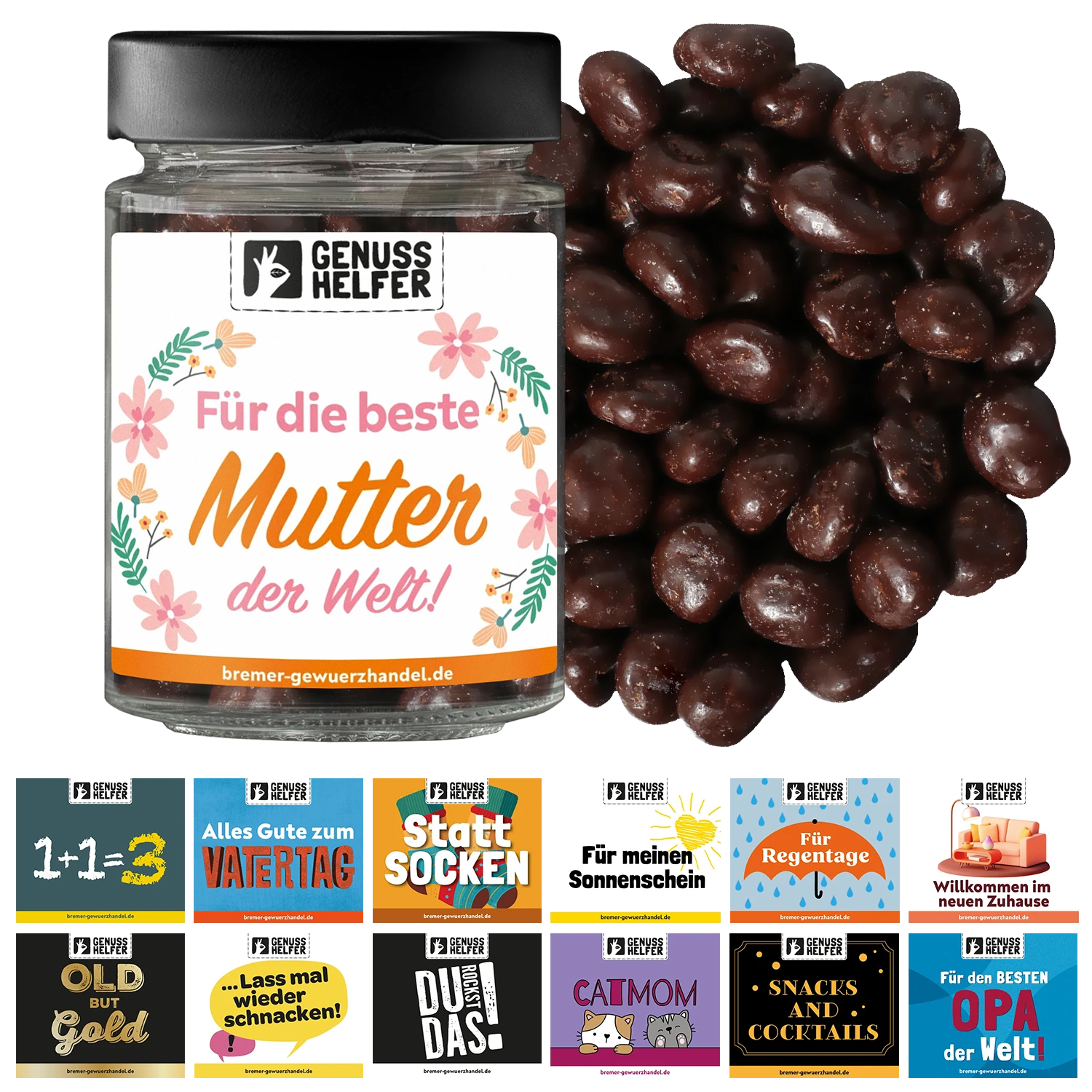 Geschenkglas mit Spruch: Weinbeere Zartbitter Schokis