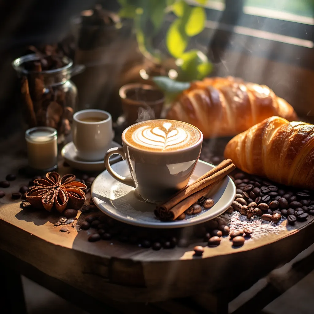 Frühstück mit Kaffee Latte Art in einer gemütlichen Umgebung