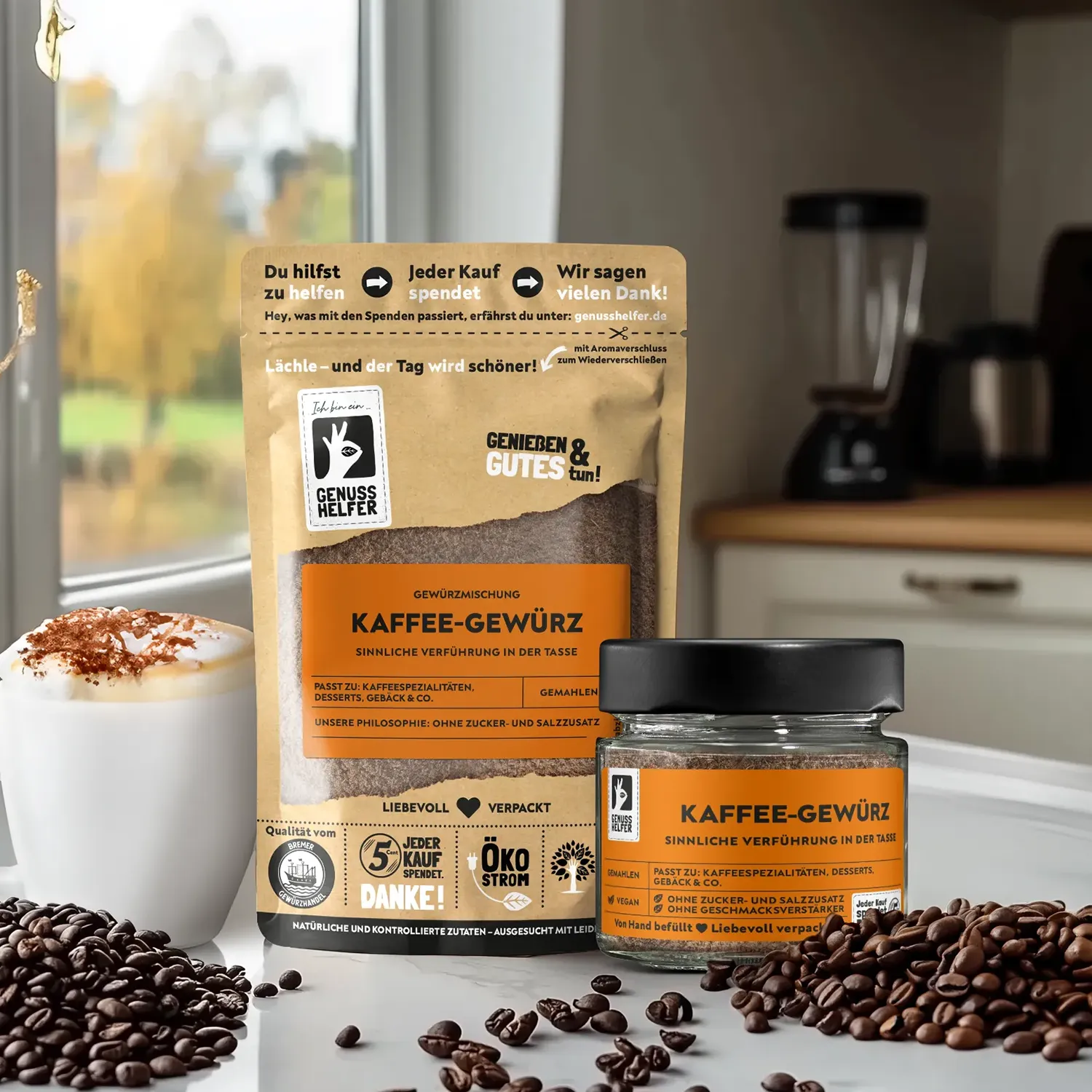 Präsentation der gemahlenen Kaffee-Gewürzmischung