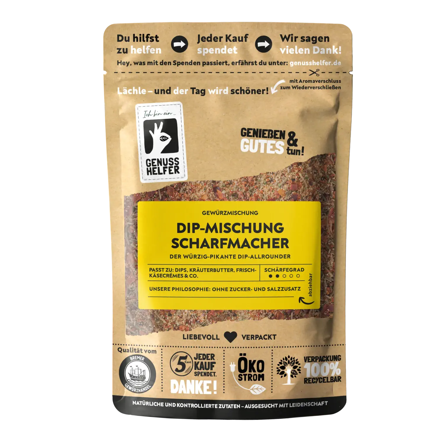 Dip-Mischung Scharfmacher Vorderansicht eines Beutels mit Dip-Mischung Scharfmacher