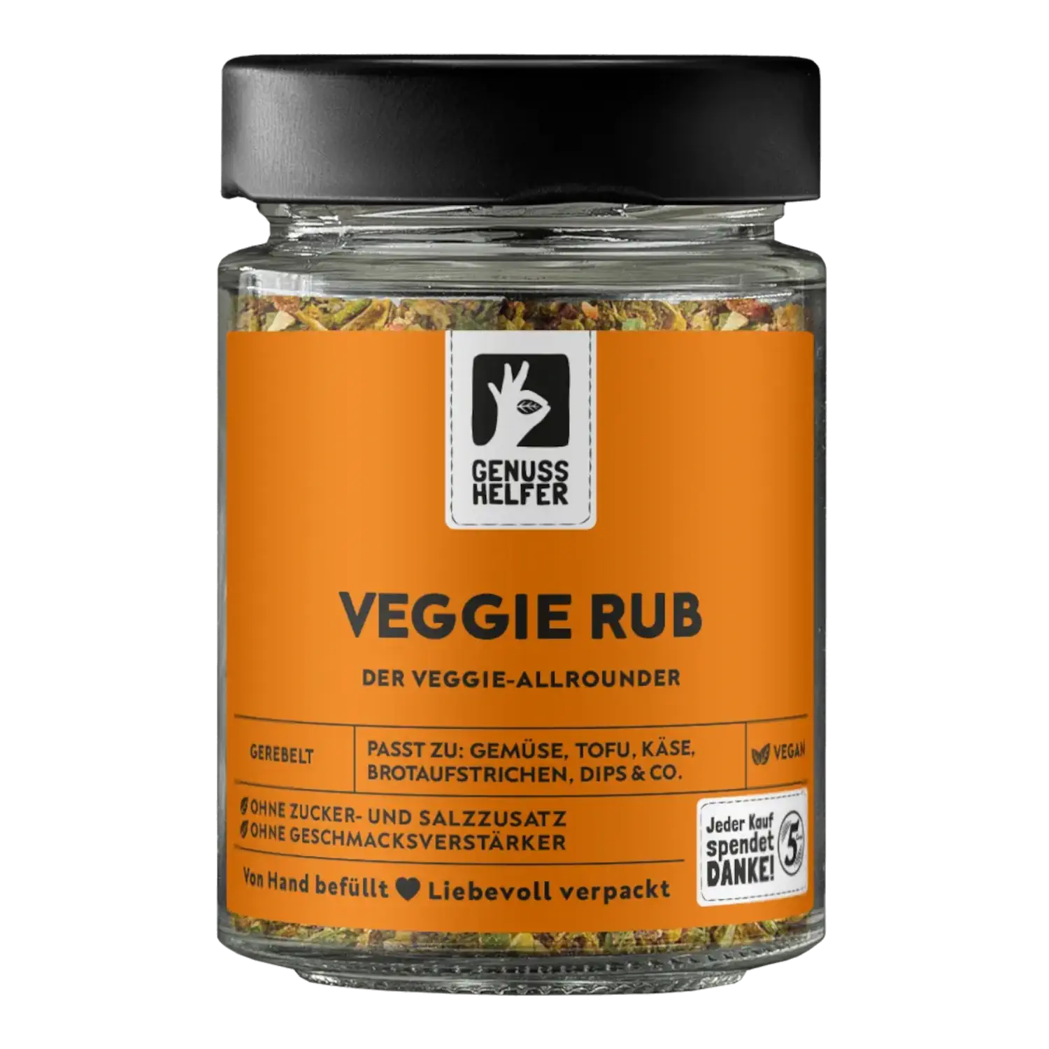 Veggie Rub, im Glas Vorderansicht eines Glases mit gerebeltem „Veggie Rub“