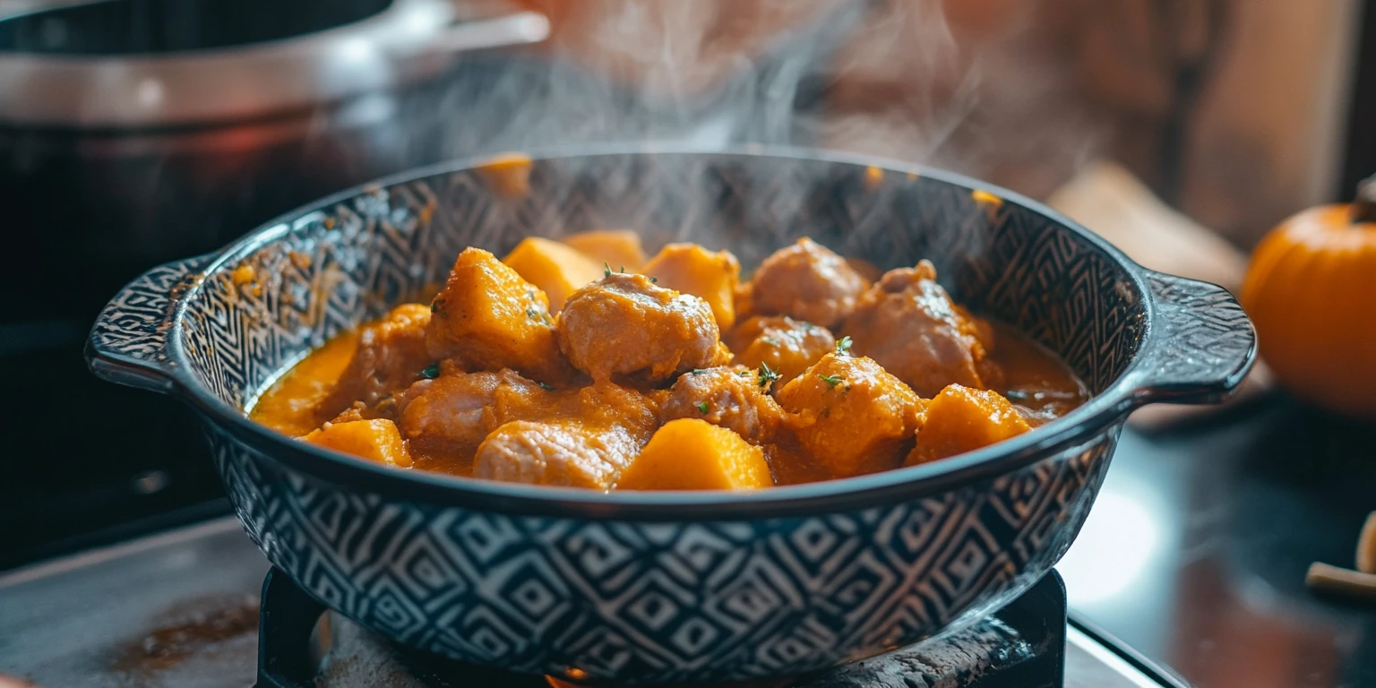 Kürbiseintopf mit Pute und African Rub zubereitet