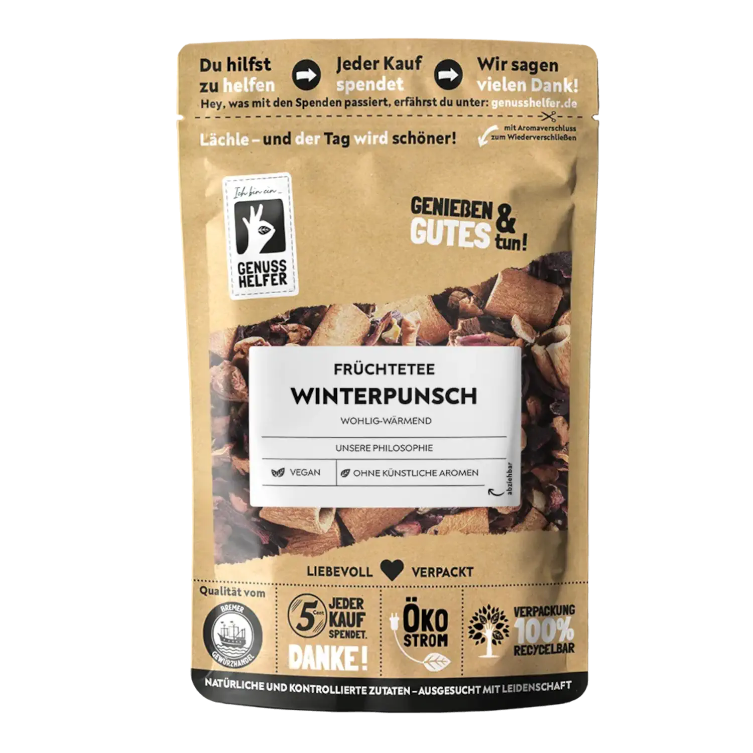 Winterpunsch-Mischung, Früchtetee Vorderansicht eines Beutels mit Winterpunsch-Früchtetee