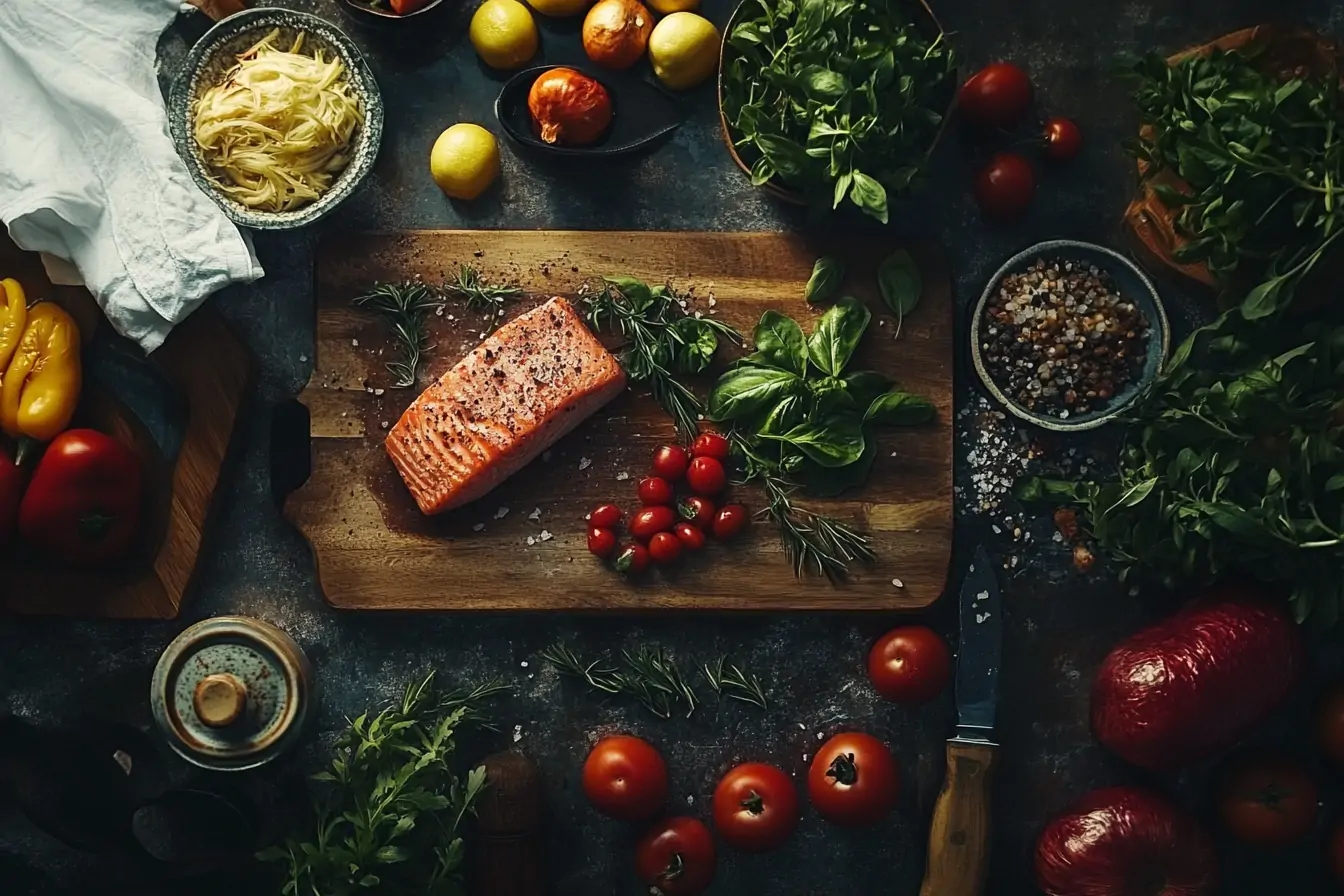 Lachs mit einer Auswahl aromatischer Gewürze angerichtet