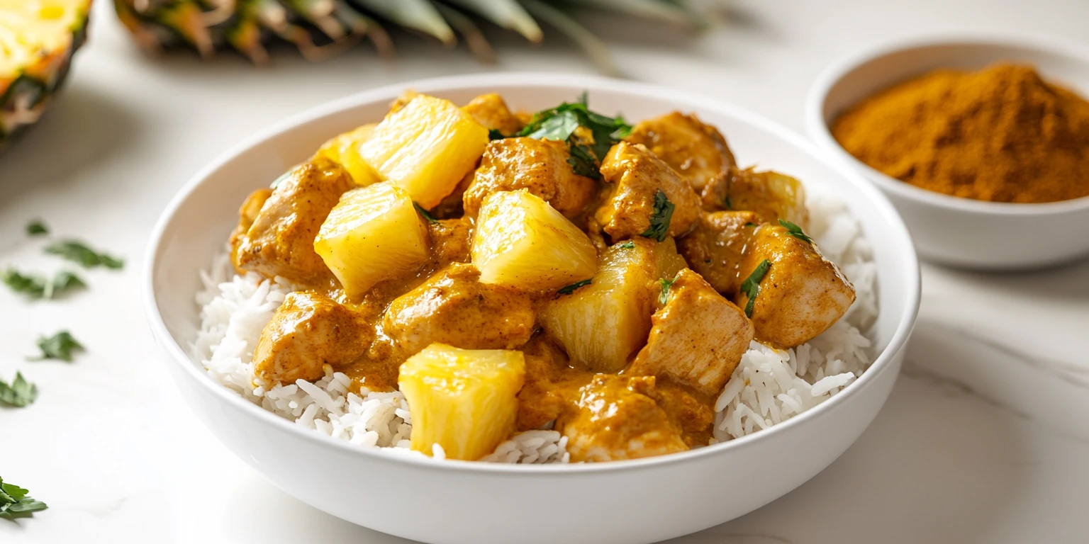 Hähnchen mit Ananas und englischem Curry zubereitet