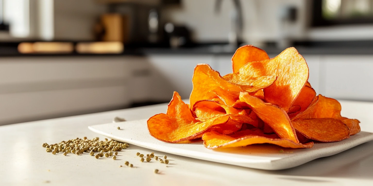 Karottenchips mit ganzem Koriander gewürzt