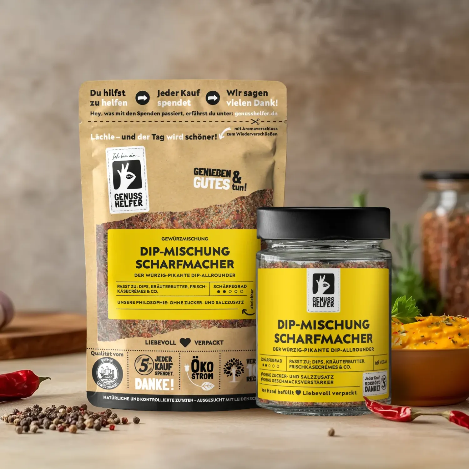 Präsentation der Dip-Mischung „Scharfmacher“