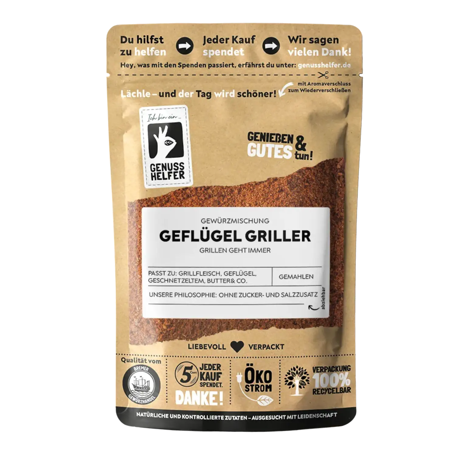 Geflügel-Griller, gemahlen Vorderansicht eines Beutels mit gemahlener Geflügel-Grill-Gewürzmischung