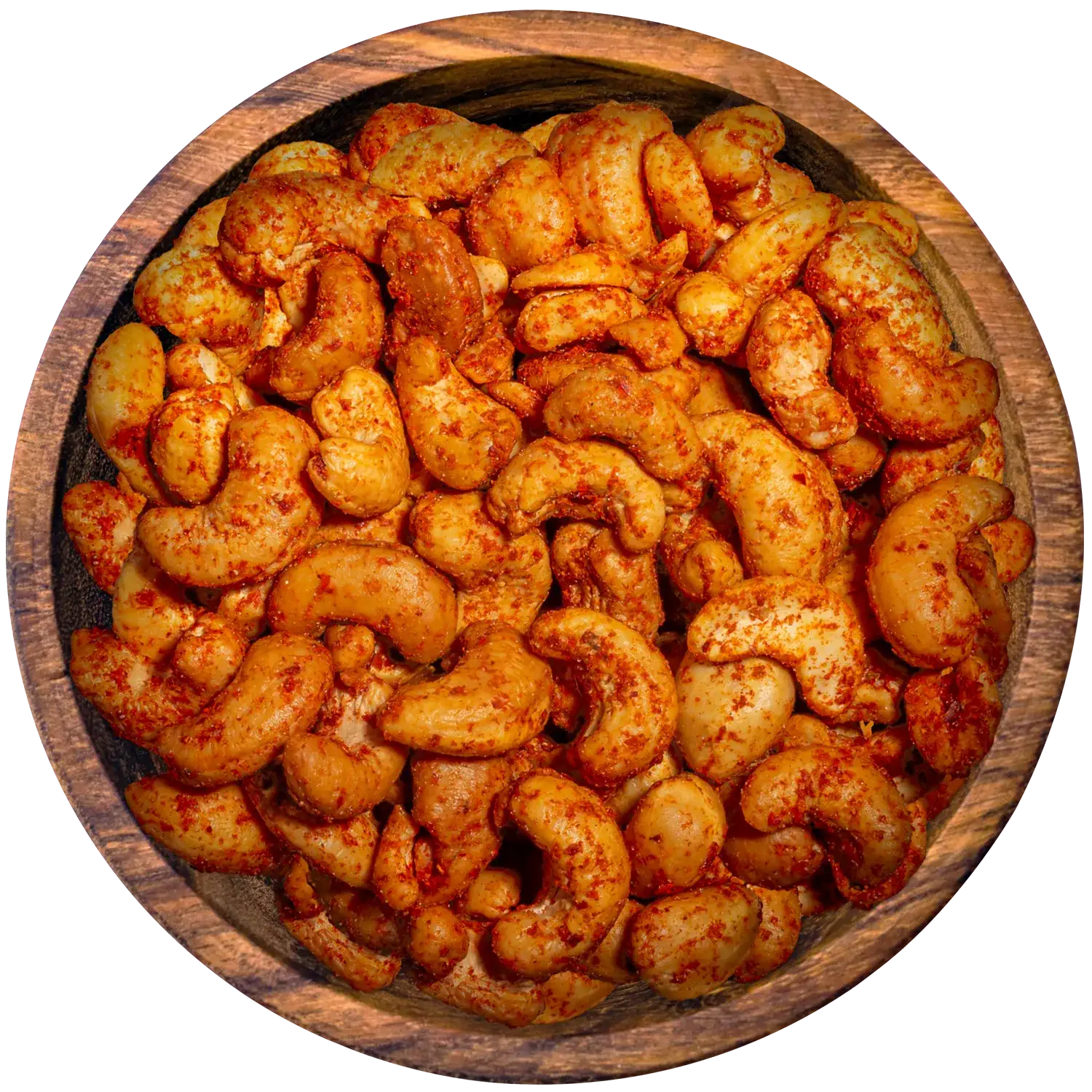 Cashews Spicy Harissa, geröstet & gewürzt Vorderansicht eines Beutels mit Cashewkernen „Spicy Harissa Spicy Roasted“