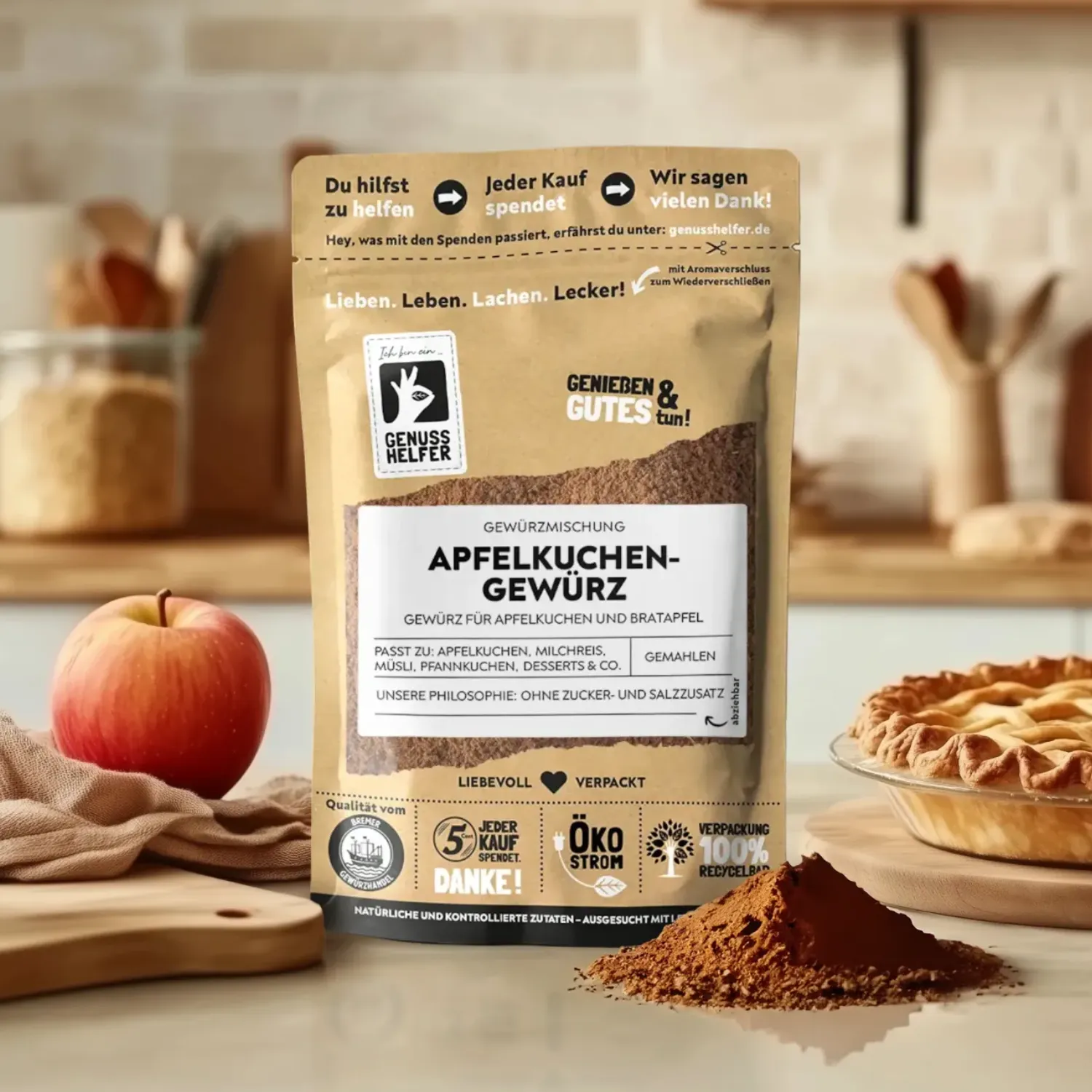Präsentation des gemahlenen Apfelkuchen-Gewürzes