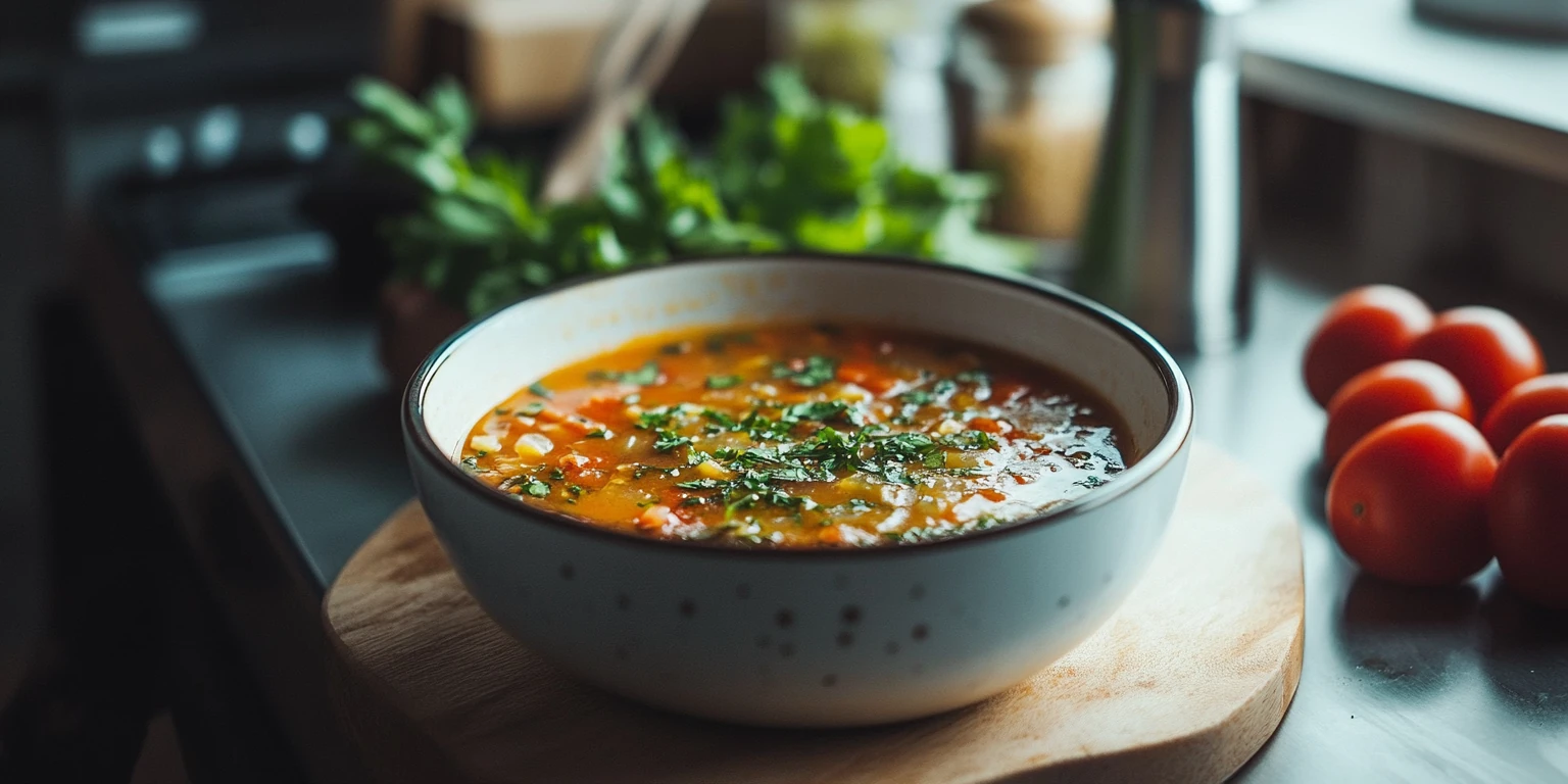 Suppe mit gerebeltem Liebstöckel aromatisch serviert