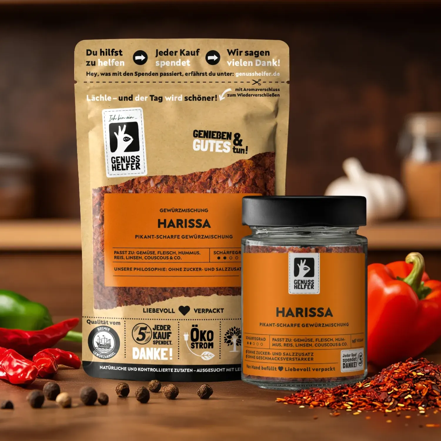 Präsentation von geschrotetem Harissa