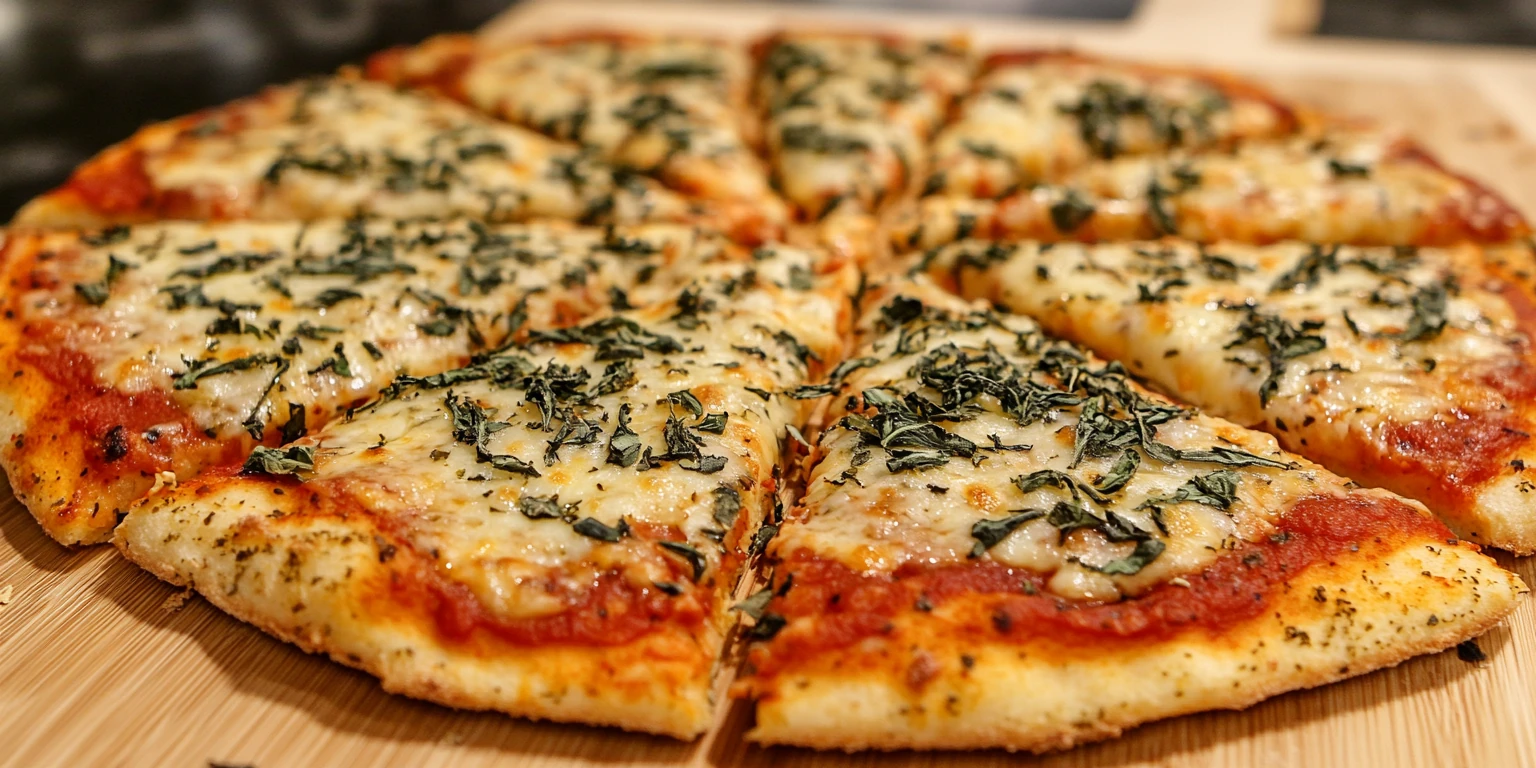 Pizza mit Basilikum, gerebelt