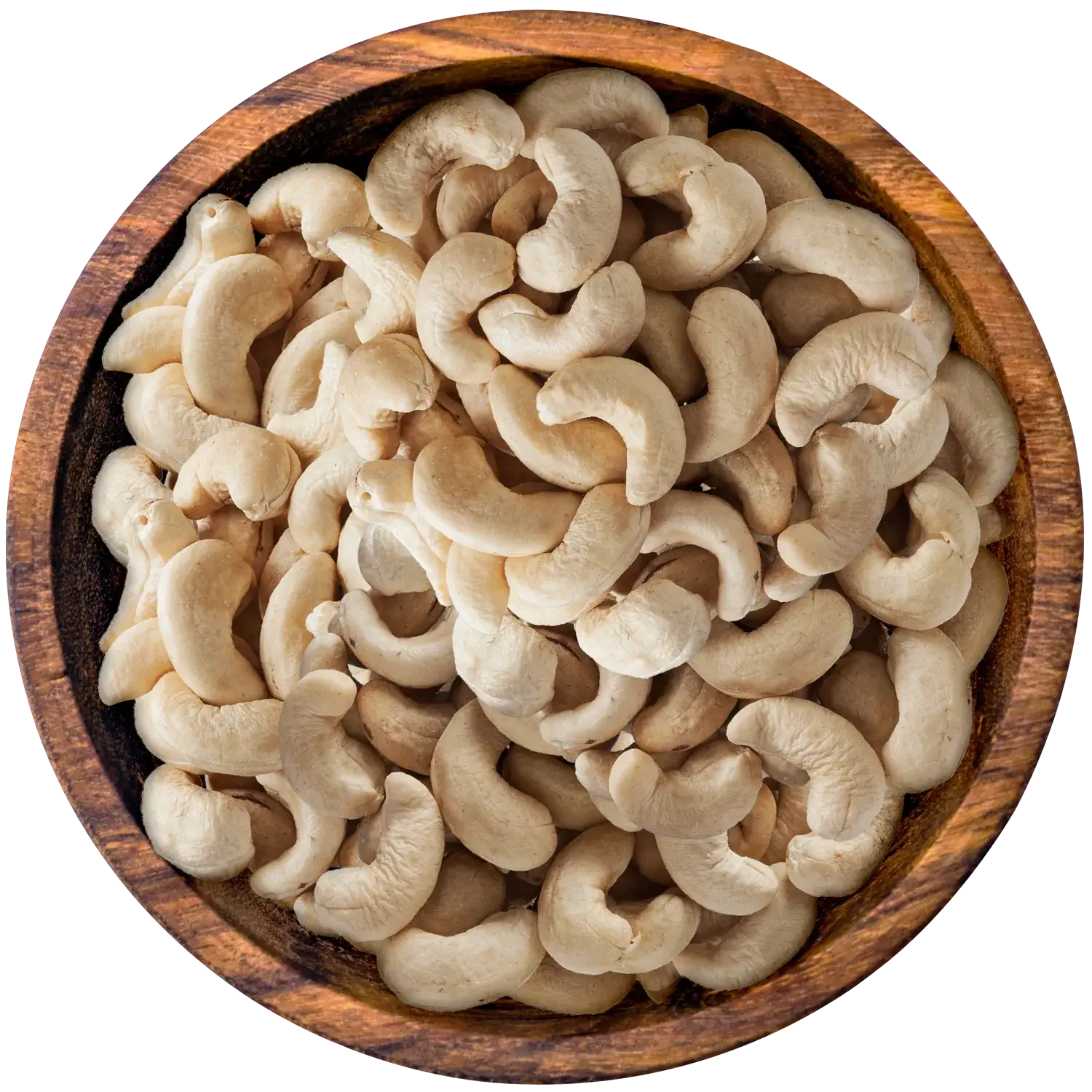 Cashewkerne Vorderansicht eines Beutels mit ganzen Cashewkernen