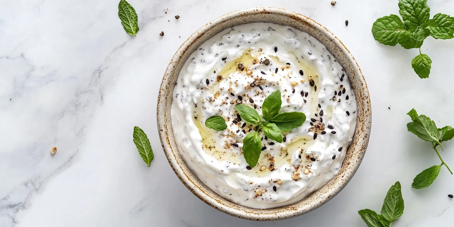Joghurt-Minz-Dip mit ganzen Koriandersamen verfeinert
